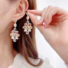 Load image into Gallery viewer, Jewelblings Fantastic Multi Colored Oval Cut Stones Cluster Flower Drop Earrings Formal Dinner Party Accessory
