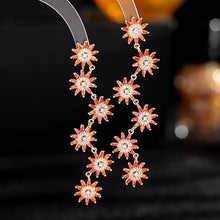 Load image into Gallery viewer, Jewelblings Stunning Long Cascading Orange Sun Flowers Drop Earrings Burst Floral Jewelry
