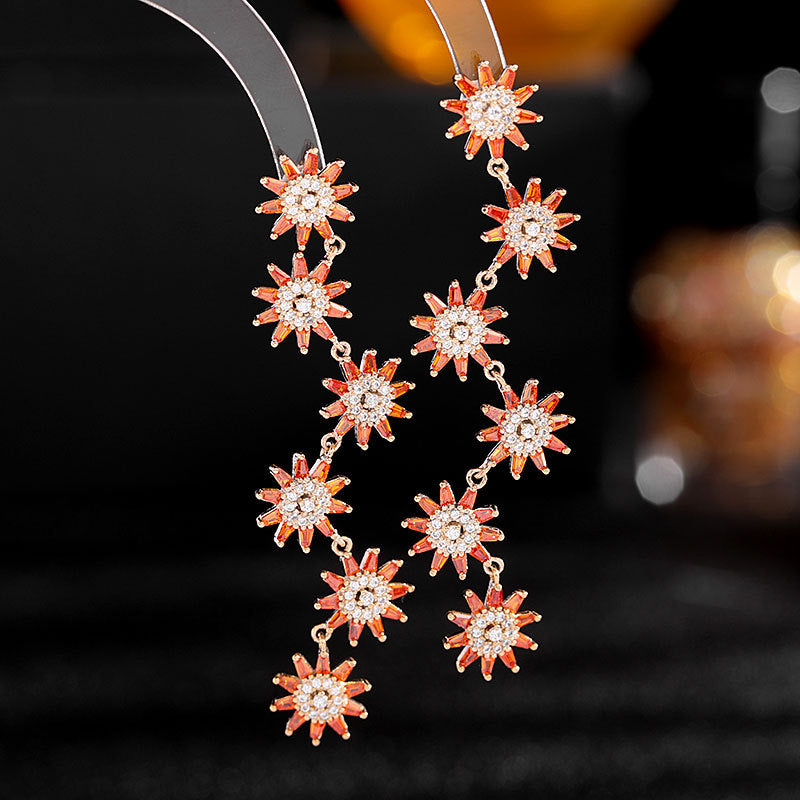 Jewelblings Stunning Long Cascading Orange Sun Flowers Drop Earrings Burst Floral Jewelry