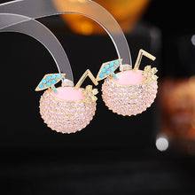 Load image into Gallery viewer, Jewelblings Hawaiian Beach Style Full Pave CZ Green Coconut Juice Cocktail Drink Earrings Creative Design Summer Jewelry
