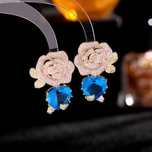 Load image into Gallery viewer, Jewelblings Gorgeous Mulli-Petal Dark Blue Rose Flower and Blood Red Heart Earrings for Valentine Day Jewelry

