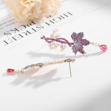 Load image into Gallery viewer, Jewelblings Delicate Mini Pearl Accent Green Vine and Grape Leaf Earrings with Red Teardrop Garden Party Jewelry

