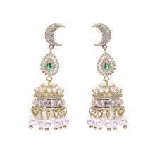 Load image into Gallery viewer, Jewelblings South Indian Vintage Style Moon and Pearls Accent White Jhumka Earrings Wedding Party Temple Costume Jewelry
