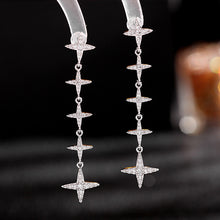 Load image into Gallery viewer, Jewelblings Glitter Long Linear Five-Tiered Four Point Stars Drop Earrings Cross Shaped Lightweight Jewelry

