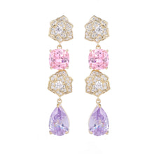Load image into Gallery viewer, Jewelblings Luxurious Gold Tone Long Four Tiered Camelia Flower and Yellow Stone Teardrop Earrings
