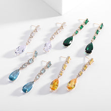 Load image into Gallery viewer, Jewelblings Luxury Four Tiered Long Green Rectangle Teardrop Earrings
