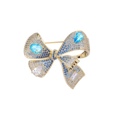 Load image into Gallery viewer, Jewelblings Edwardian Vintage Style Blue Bow Brooch Pin with LOVE Stamp Bowtie Jewelry
