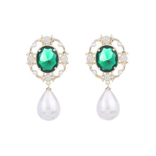 Load image into Gallery viewer, Jewelblings Vintage Filigree Green Oval Pearl Drop Earrings Antique Accessory
