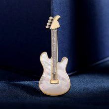 Load image into Gallery viewer, Jewelblings Music Festival Jewelry  Mother of Pearl Guitar Brooch Pin Gold Tone
