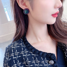Load image into Gallery viewer, Jewelblings Antique Black Tone Hot Pink Encrusted Imitated Green Agate Oval Stud Earrings Old European Style Jewelry
