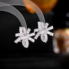 Load image into Gallery viewer, Jewelblings Sparkling Baguette Shaped CZ Loop Ribbon Bowtie Stud Earrings for Cocktail Party
