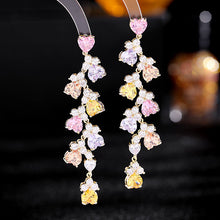 Load image into Gallery viewer, Jewelblings Pretty Colored Heart Shaped Stone Accent Leaf Vine Cascading Drop Earrings Garden Party Jewelry
