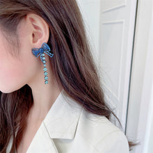 Load image into Gallery viewer, Jewelblings European Vintage Dark Blue Bow and Light Blue Tassel Drop Earrings Costume Jewelry
