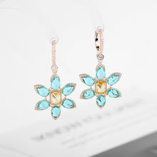 Load image into Gallery viewer, Jewelblings Delightful Pear Shaped Green Six-Petal Yellow Stone Centered Flower Clip Earrings Summer Jewelry
