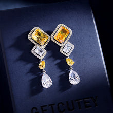 Load image into Gallery viewer, Jewelblings Designer Long Green and Clear Stone Teardrop Earrings Geometrical Jewelry for Formal Occasion Event

