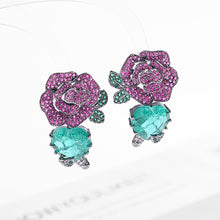 Load image into Gallery viewer, Jewelblings Gorgeous Mulli-Petal Dark Blue Rose Flower and Blood Red Heart Earrings for Valentine Day Jewelry
