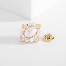 Load image into Gallery viewer, Jewelblings Vintage Stylish Square Clear Stone Accent Oval Pearl Pin for Summer Dressy Up
