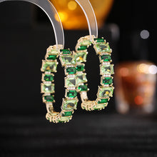 Load image into Gallery viewer, Jewelblings Chic Light Green Emerald CZ Rectangle Stones Hoop Earrings Round Circle Jewelry
