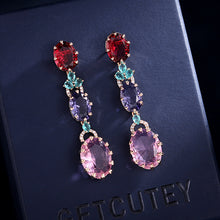 Load image into Gallery viewer, Jewelblings Vintage Long Trio Tiered Red Purple Pink Oval Drop Earrings Party Accessory
