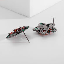 Load image into Gallery viewer, Jewelblings Gorgeous Two-Tiered Star Shaped Five Petal Burnt Orange Green Flower Stud Earrings for Daily Wear
