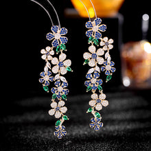 Load image into Gallery viewer, Jewelblings Flourish Luxury Long Clear White Hot Pink Floral Cascading Drop Earrings Formal Event Accessory
