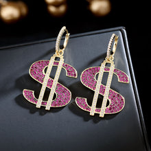 Load image into Gallery viewer, Jewelblings Classic Luxury Entry Symbol $ US Dollar Drop Earrings Statement Night Club Accessory
