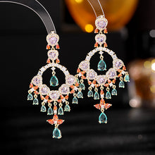 Load image into Gallery viewer, Jewelblings Luxury Vintage Stylish Open Heart Stone Accent Circle Tassel Drop Earrings Chandelier Jewelry

