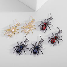 Load image into Gallery viewer, Jewelblings Gothic Vintage Black Tone Blood Red Spider Earrings Halloween Witch Jewelry
