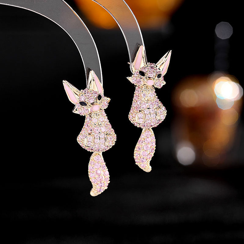 Jewelblings Vivid Cute Black Tone Dark Blue Fox Drop Earrings Animal Jewelry Collection