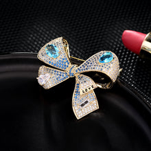 Load image into Gallery viewer, Jewelblings Edwardian Vintage Style Blue Bow Brooch Pin with LOVE Stamp Bowtie Jewelry
