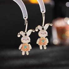 Load image into Gallery viewer, Jewelblings Shiny and Cute Flopped Ear Bunny in Dress Hook Earrings Rabbit Animal Jewelry
