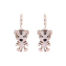 Load image into Gallery viewer, Jewelblings Super Cute Black Enamel Spotted Full Pave Tiger Drop Earrings Chinese Traditional Spring Festival Jewelry
