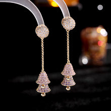 Load image into Gallery viewer, Jewelblings Fantastic Long Chain Tassel Blue and Green Double Bell Drop Earrings Winter Holiday Jewelry
