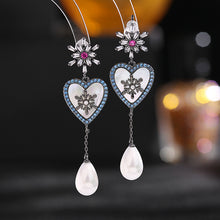 Load image into Gallery viewer, Jewelblings Old European Vintage Snowflake Heart Pearl Drop Earrings Costume Wedding Accessory
