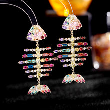 Load image into Gallery viewer, Jewelblings Stunning Full Micro Pave Colorful CZ Statement Fish Bone Earrings Skeleton Halloween Costume Jewelry

