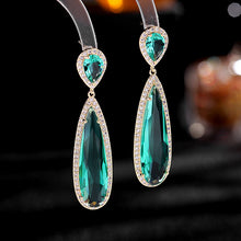 Load image into Gallery viewer, Jewelblings Classic Vintage Clear CZ Embellishment Green Pear and Long Teardrop Earrings for Women Accessory
