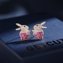 Load image into Gallery viewer, Jewelblings Lovely Full Pave CZ Black Eyes Pink Rabbit Stud Earrings Easter ‘s Day Gift Birthday Gift Jewelry
