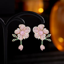 Load image into Gallery viewer, Jewelblings Gorgeous Pave CZ Dark Blue Flower Drop Earrings for Women Gala Party Jewelry

