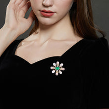 Load image into Gallery viewer, Jewelblings Traditional Japanese Vintage Pearls and Oval Green Stone Art Deco Brooch Pin Cardigan Shawl Wrap Cheongsam Accessory
