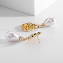 Load image into Gallery viewer, Jewelblings Old European Vintage Inspiration Pear Shaped Flower and Pearl Drop Earrings Formal Event Accessory
