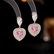 Load image into Gallery viewer, Jewelblings Romance Vintage Double Clear CZ Embellishment Pink Green Love Heart Drop Earrings Valentine’s Day Accessory
