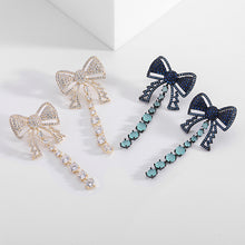 Load image into Gallery viewer, Jewelblings European Vintage Dark Blue Bow and Light Blue Tassel Drop Earrings Costume Jewelry
