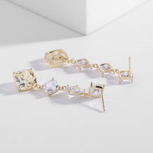 Load image into Gallery viewer, Jewelblings Classic Look Long Four Tiered Clear and Green Square Stone Drop Earrings Geometrical Lightweight Jewelry
