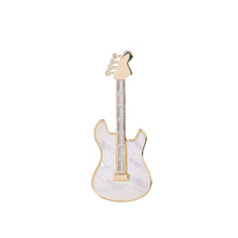 Load image into Gallery viewer, Jewelblings Music Festival Jewelry  Mother of Pearl Guitar Brooch Pin Gold Tone
