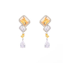 Load image into Gallery viewer, Jewelblings Designer Long Green and Clear Stone Teardrop Earrings Geometrical Jewelry for Formal Occasion Event
