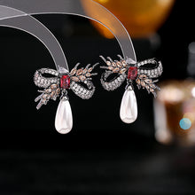 Load image into Gallery viewer, Jewelblings Punk Vintage Black Tone Wheat Bow Pearl Drop Earrings Gothic Jewelry
