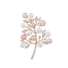 Load image into Gallery viewer, Jewelblings Elegant Vintage CZ Leaves Golden Twig Mother of Pearls Tree of Life Brooch Pin Nature Inspiration Jewelry
