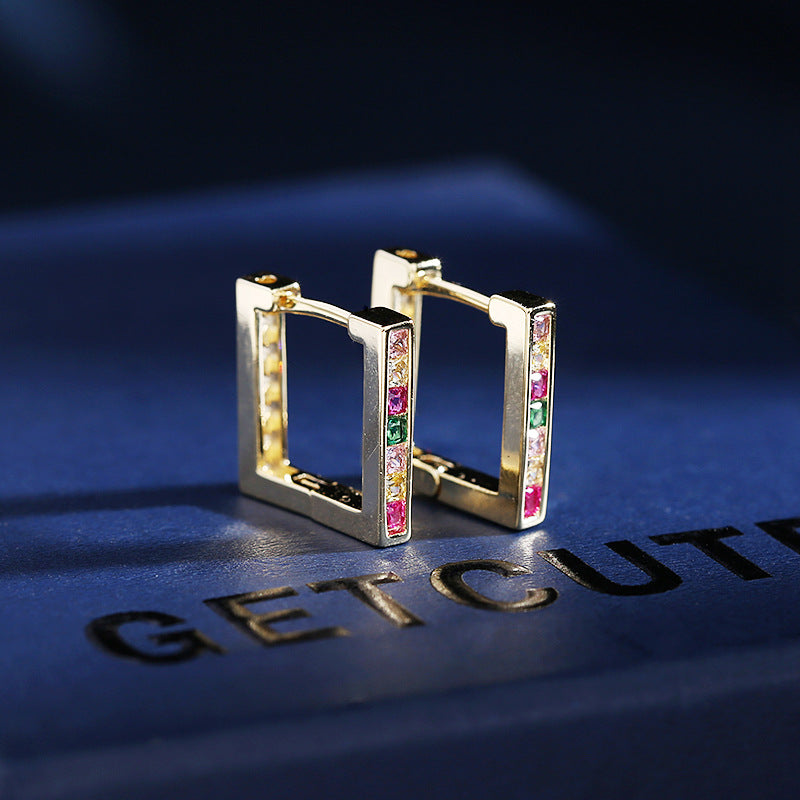 Jewelblings Simpliastic Fashion Colored Stones Pave 3D Square Clip Earrings Office Wear Accessory