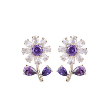 Load image into Gallery viewer, Jewelblings Girly Style Eight Petal Purple Round Stone Domed Daisy Flower Stud Earrings for Casual Street Accessory
