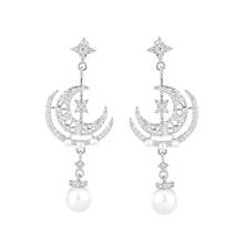 Load image into Gallery viewer, Jewelblings Chic Fashion Silver Tone Star Moon Pearl Drop Earrings Celestial Party Jewelry
